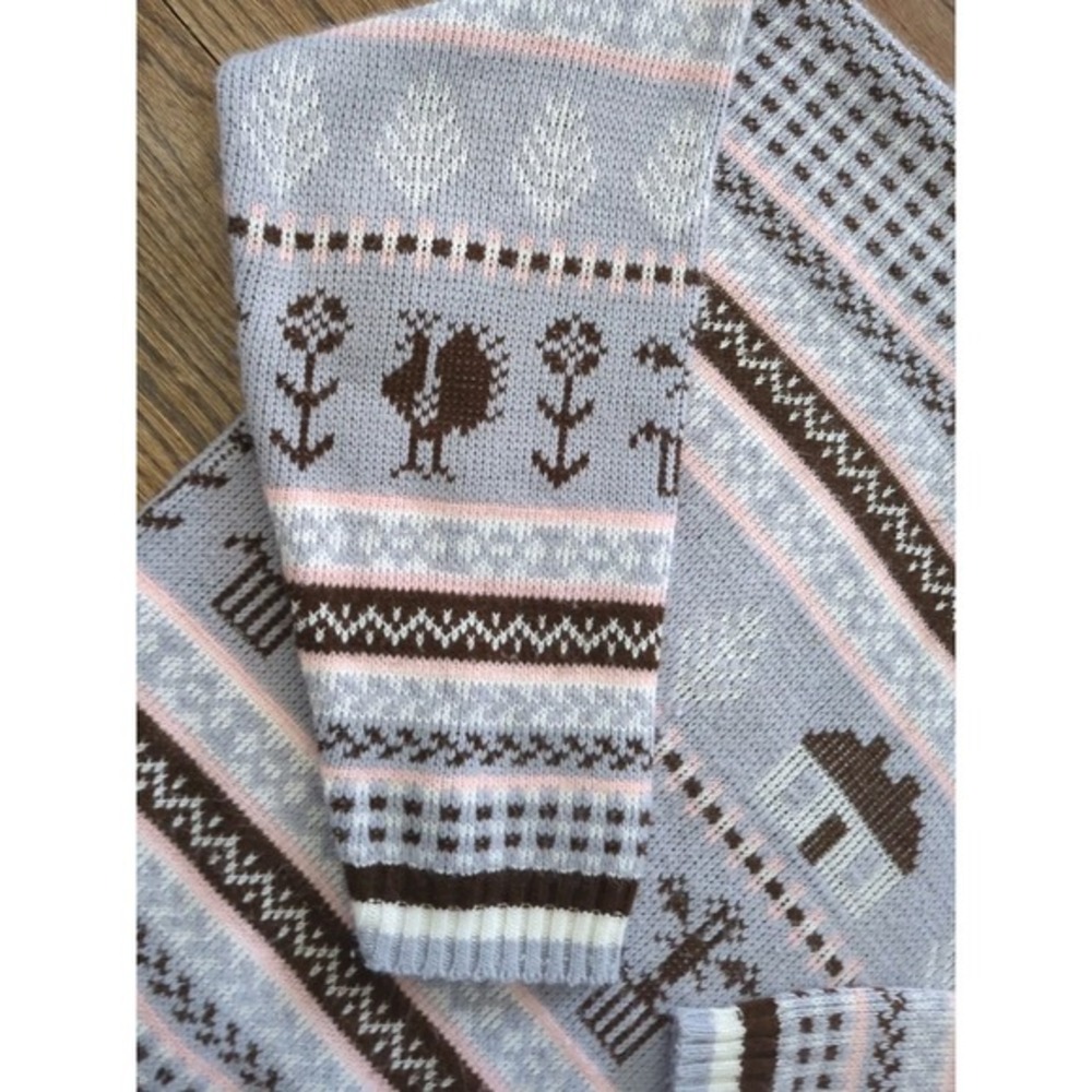 Vtg Hot Cashews 80s Cottagecore Fairisle Farm The Little House Theme Sweater M - Picture 3 of 9